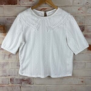 MNG Mango Eyelet Lace Collar Blouse Small Coquette Cottagecore Romantic